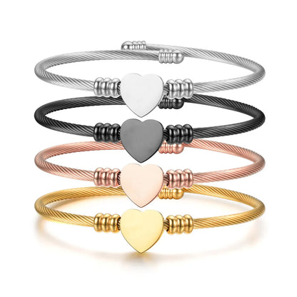 Simple Style Commute Heart Shape Stainless Steel Polishing Plating Bangle