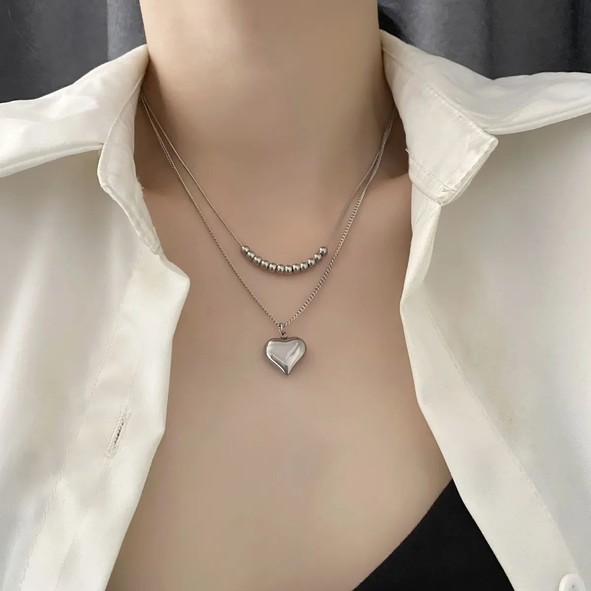 Simple Style Commute Heart Shape Stainless Steel Titanium Steel Plating 18k Gold Plated Layered Necklaces