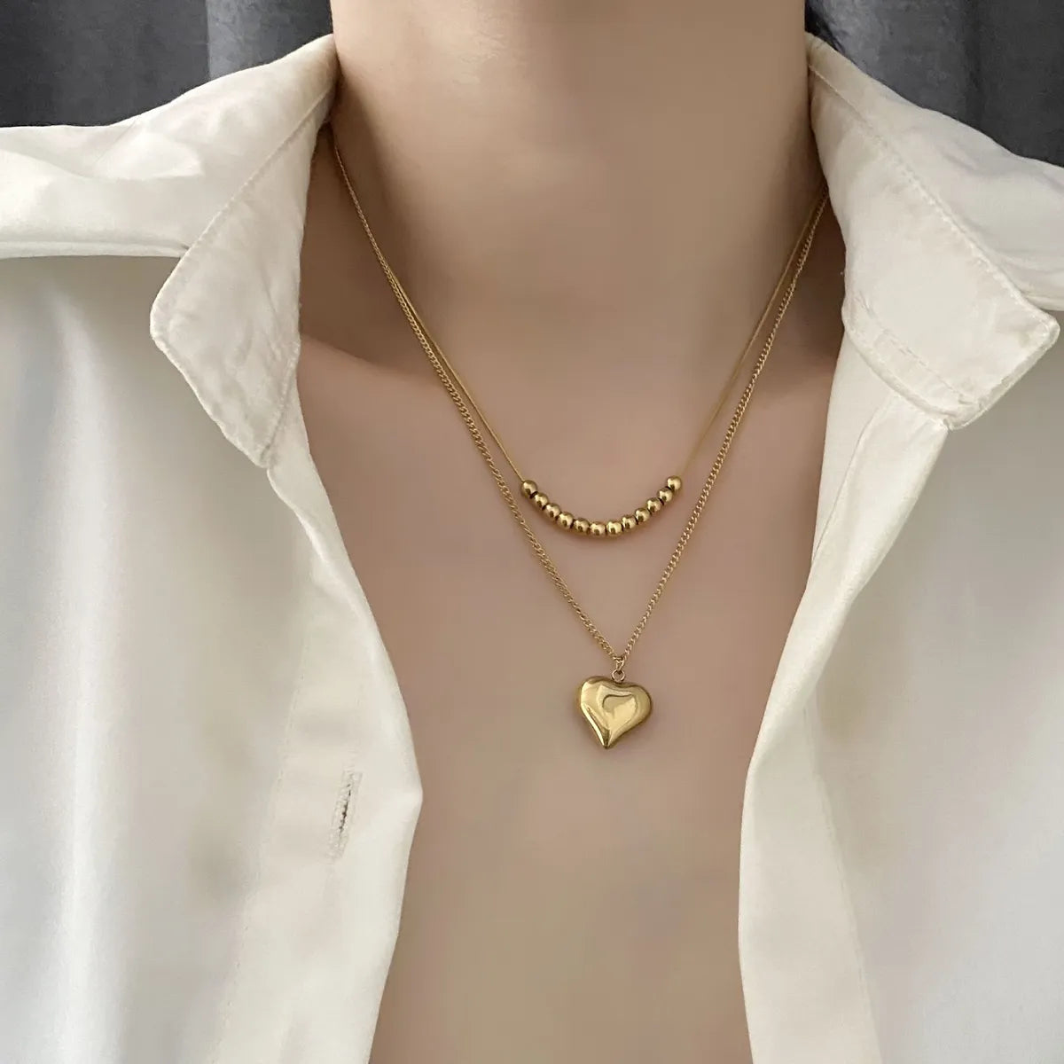 Simple Style Commute Heart Shape Stainless Steel Titanium Steel Plating 18k Gold Plated Layered Necklaces