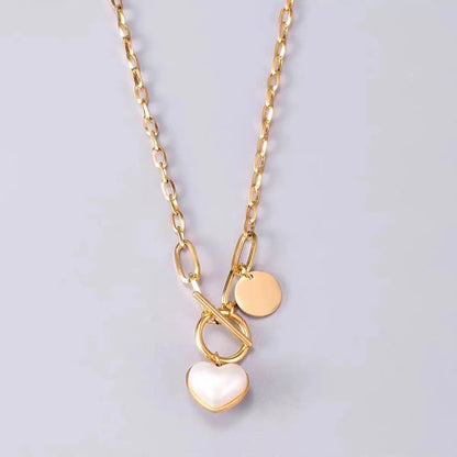 Simple Style Commute Heart Shape Titanium Steel Inlay Shell Layered Necklaces