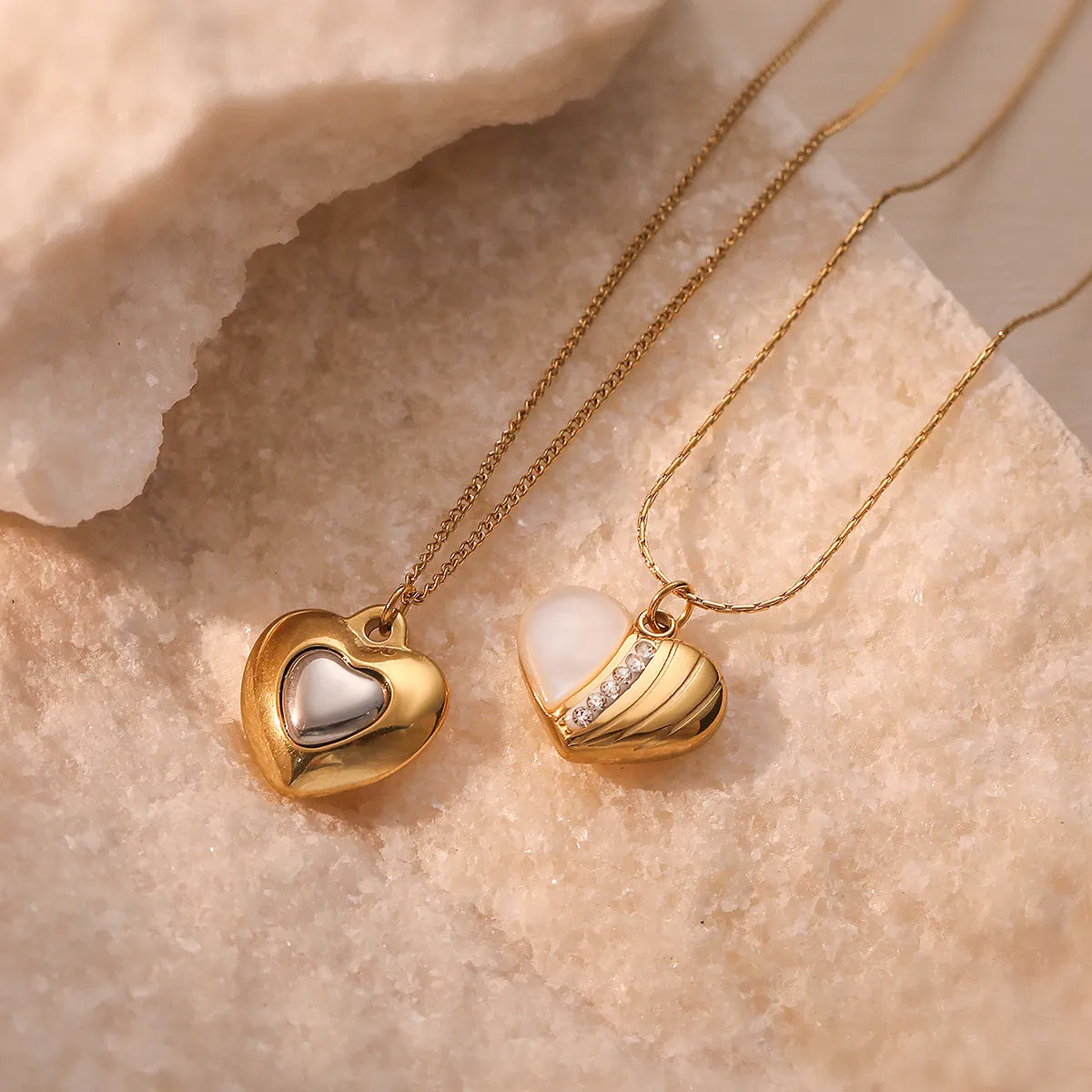 Simple Style Commute Heart Shape Titanium Steel Plating Inlay Zircon 18k Gold Plated Necklace