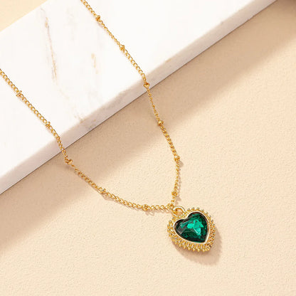 Simple Style Commute Heart Shape Zinc Alloy Inlay Gem Women's Pendant Necklace