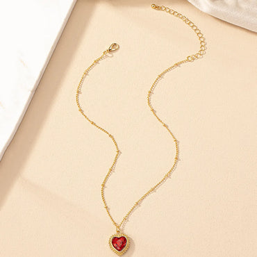 Simple Style Commute Heart Shape Zinc Alloy Inlay Gem Women's Pendant Necklace