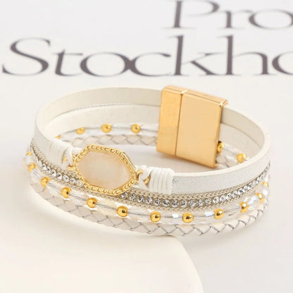 Simple Style Commute Hexagon Pu Leather Alloy Plating Braid Inlay Zircon Gold Plated Women's Bangle