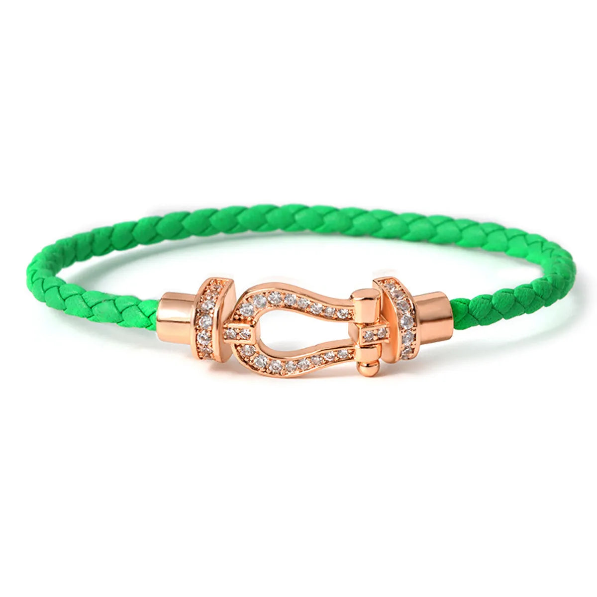 Simple Style Commute Horseshoe Zircon Leather Rope Copper Wholesale Bangle