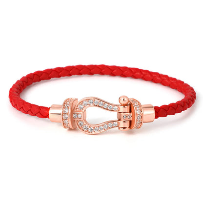 Simple Style Commute Horseshoe Zircon Leather Rope Copper Wholesale Bangle