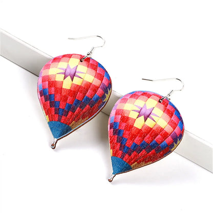 Simple Style Commute Hot Air Balloon Wood Printing Women's Drop Earrings