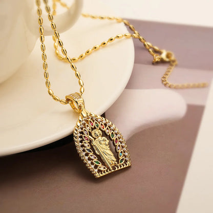 Simple Style Commute Human Copper Plating Inlay Zircon 18k Gold Plated Pendant Necklace