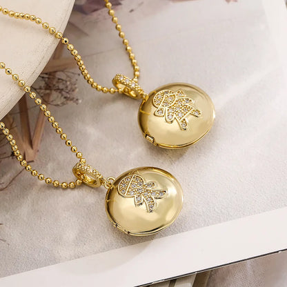 Simple Style Commute Human Round Copper Plating Inlay Zircon 18k Gold Plated Pendant Necklace