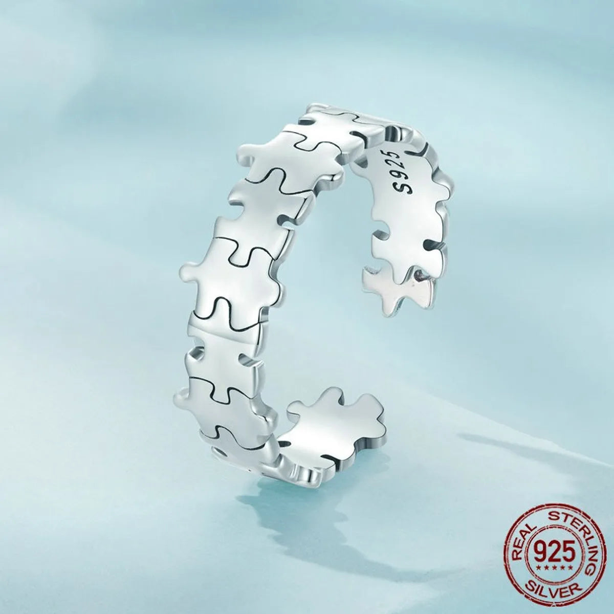 Simple Style Commute Jigsaw Sterling Silver Plating Open Rings