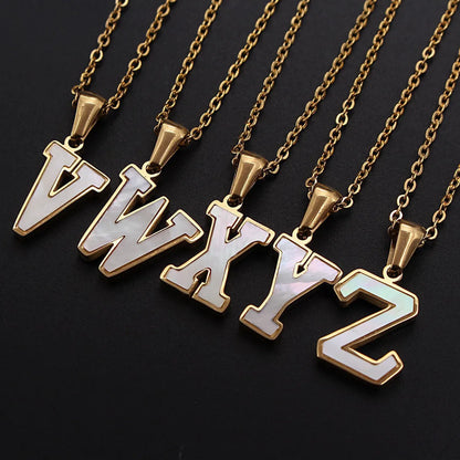 Simple Style Commute Letter Stainless Steel Plating Inlay Shell Gold Plated Pendant Necklace