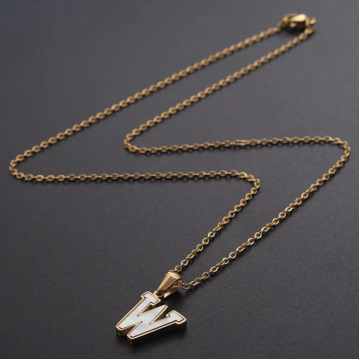 Simple Style Commute Letter Stainless Steel Plating Inlay Shell Gold Plated Pendant Necklace