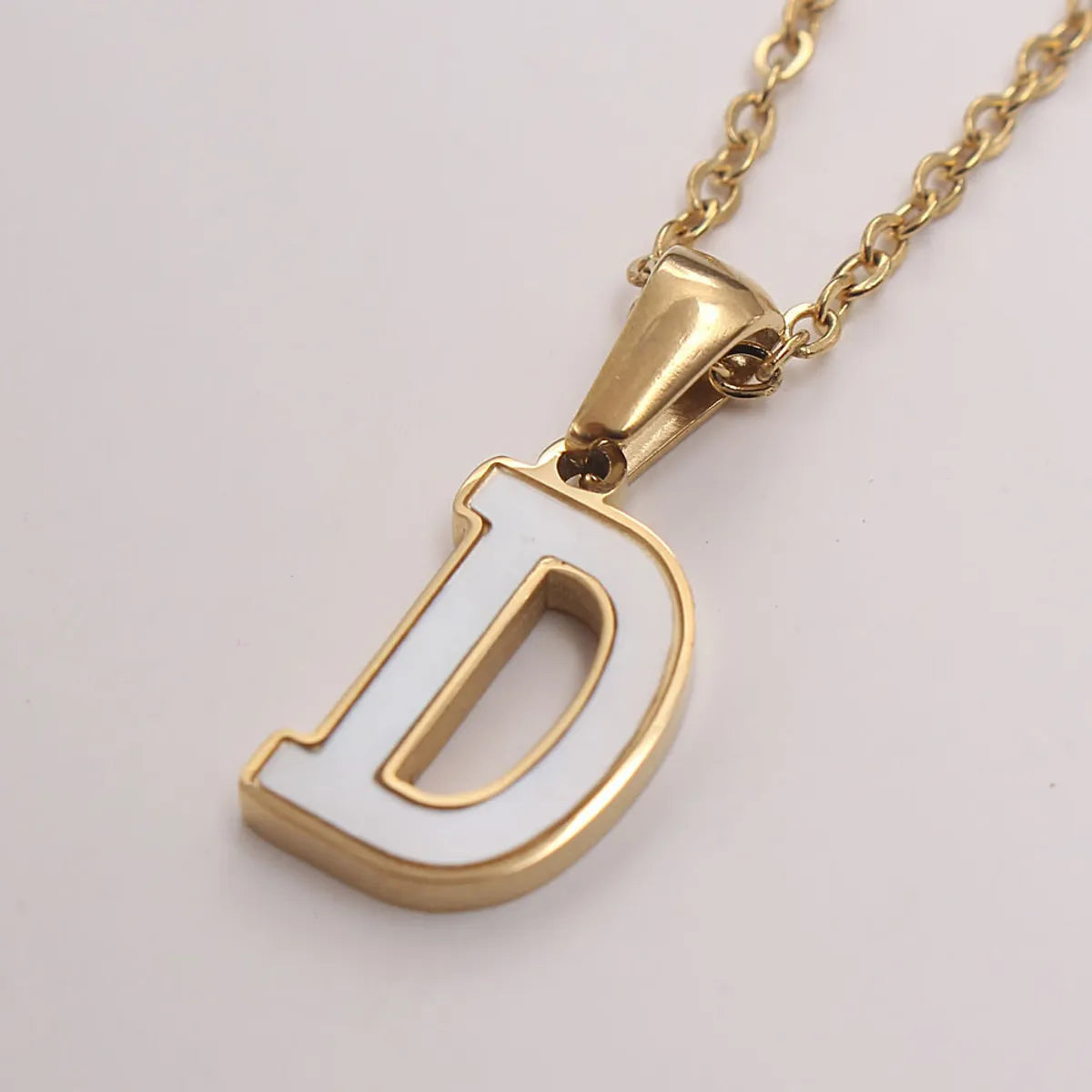 Simple Style Commute Letter Stainless Steel Plating Inlay Shell Gold Plated Pendant Necklace