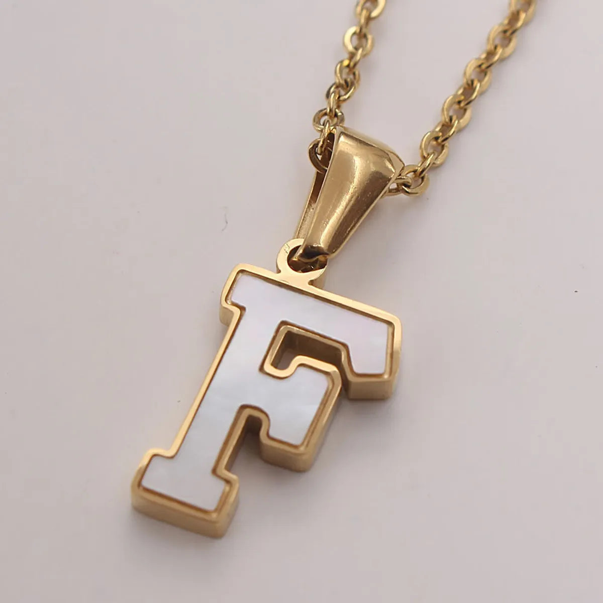 Simple Style Commute Letter Stainless Steel Plating Inlay Shell Gold Plated Pendant Necklace