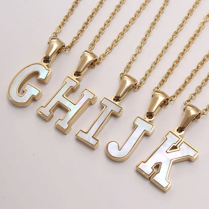 Simple Style Commute Letter Stainless Steel Plating Inlay Shell Gold Plated Pendant Necklace