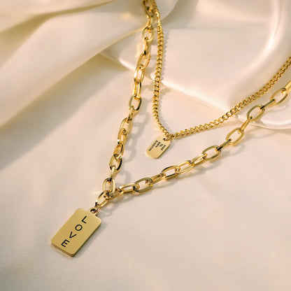 304 Stainless Steel 18K Gold Plated Simple Style Commute Plating Letter Double Layer Necklaces Pendant Necklace