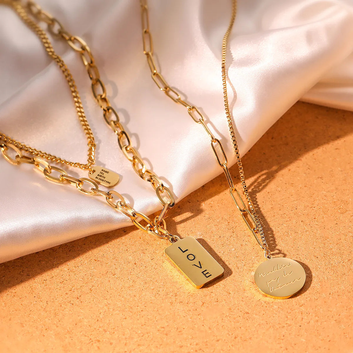 304 Stainless Steel 18K Gold Plated Simple Style Commute Plating Letter Double Layer Necklaces Pendant Necklace