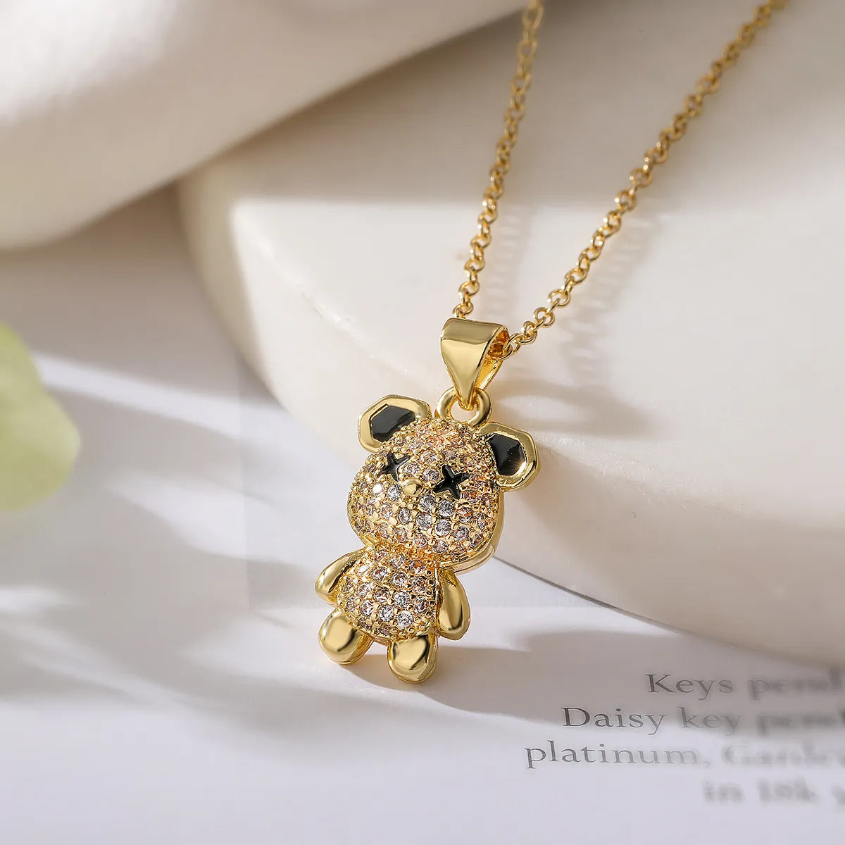 Simple Style Commute Little Bear Copper 18k Gold Plated Artificial Pearls Zircon Pendant Necklace In Bulk