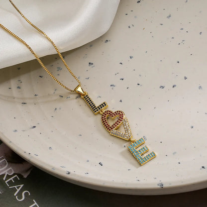 Simple Style Commute Love Copper 18k Gold Plated Zircon Pendant Necklace In Bulk