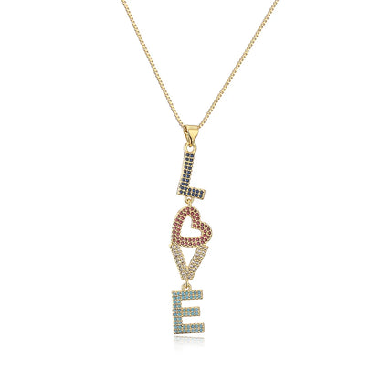 Simple Style Commute Love Copper 18k Gold Plated Zircon Pendant Necklace In Bulk