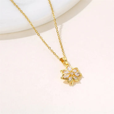 Simple Style Commute Maple Leaf Stainless Steel Plating Inlay Zircon Pendant Necklace