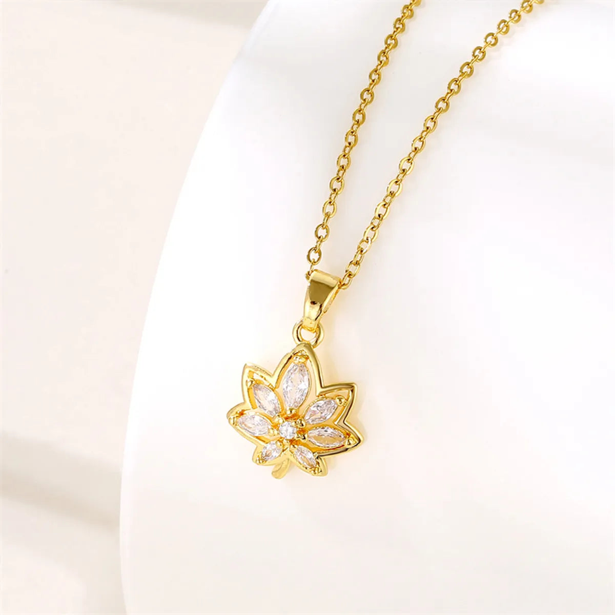 Simple Style Commute Maple Leaf Stainless Steel Plating Inlay Zircon Pendant Necklace