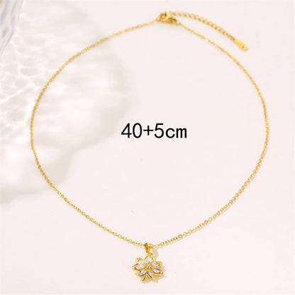 Simple Style Commute Maple Leaf Stainless Steel Plating Inlay Zircon Pendant Necklace