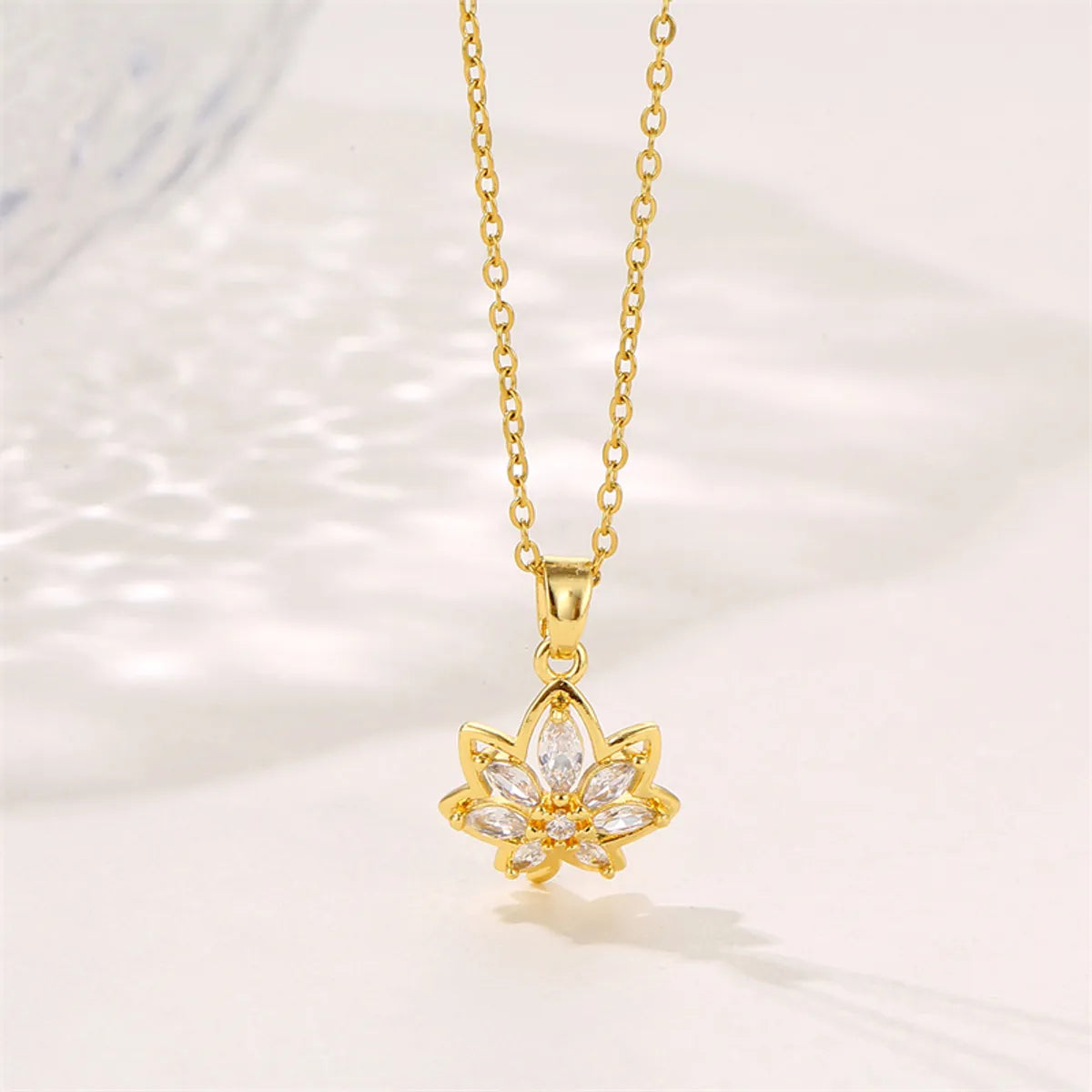 Simple Style Commute Maple Leaf Stainless Steel Plating Inlay Zircon Pendant Necklace