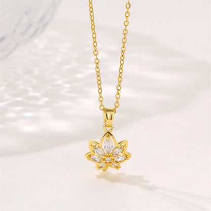 Simple Style Commute Maple Leaf Stainless Steel Plating Inlay Zircon Pendant Necklace