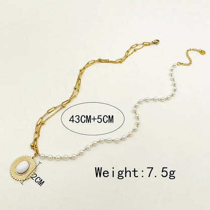 Simple Style Commute Oval Stainless Steel Plating Inlay Natural Stone Gold Plated Necklace