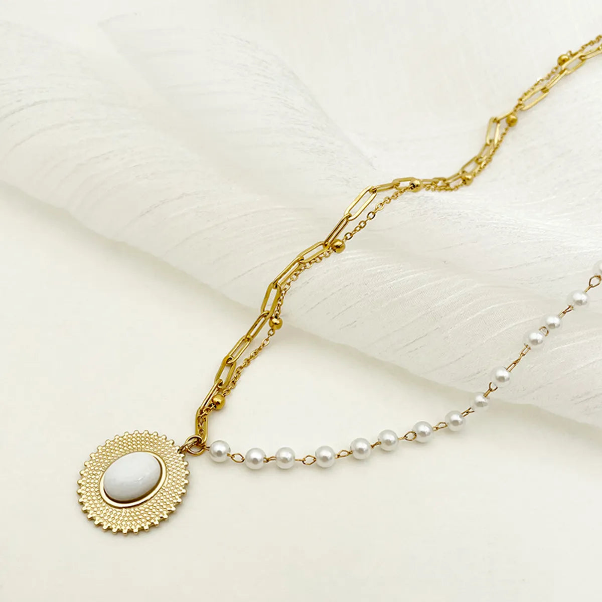 Simple Style Commute Oval Stainless Steel Plating Inlay Natural Stone Gold Plated Necklace