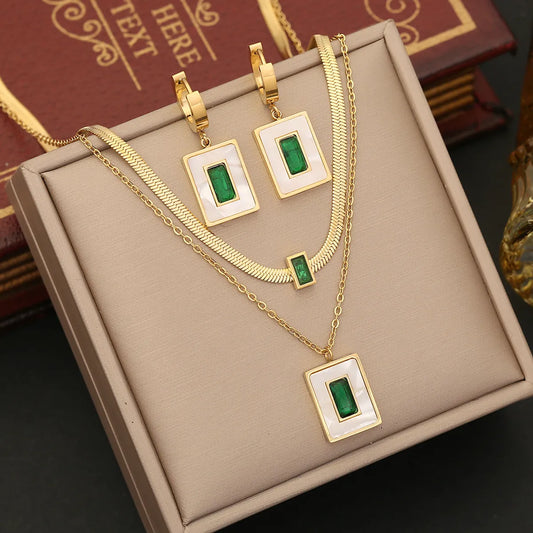 Wholesale Simple Style Commute Rectangle Stainless Steel Plating Inlay Zircon Bracelets Earrings Necklace