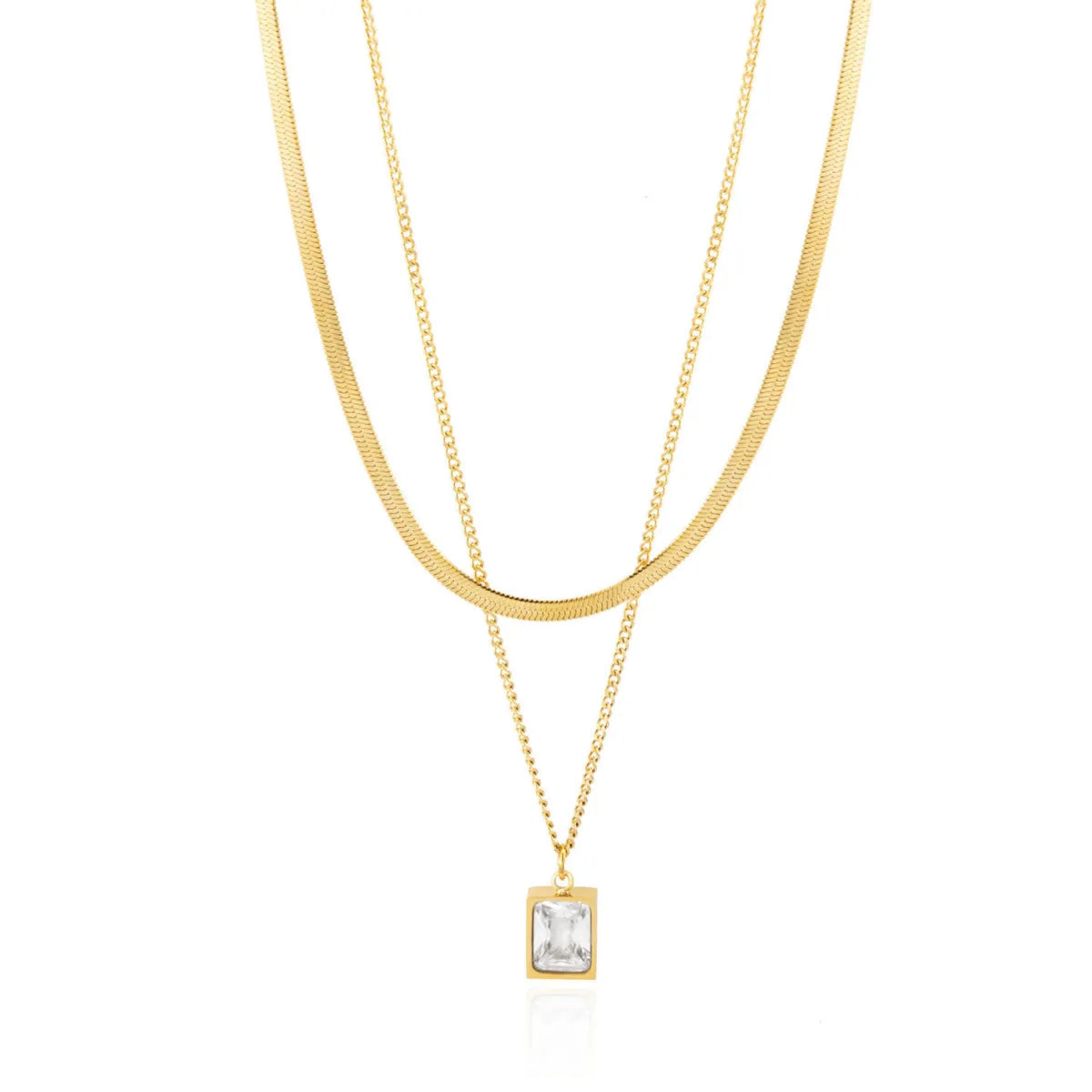 Simple Style Commute Rectangle Titanium Steel Plating Inlay Zircon Layered Necklaces