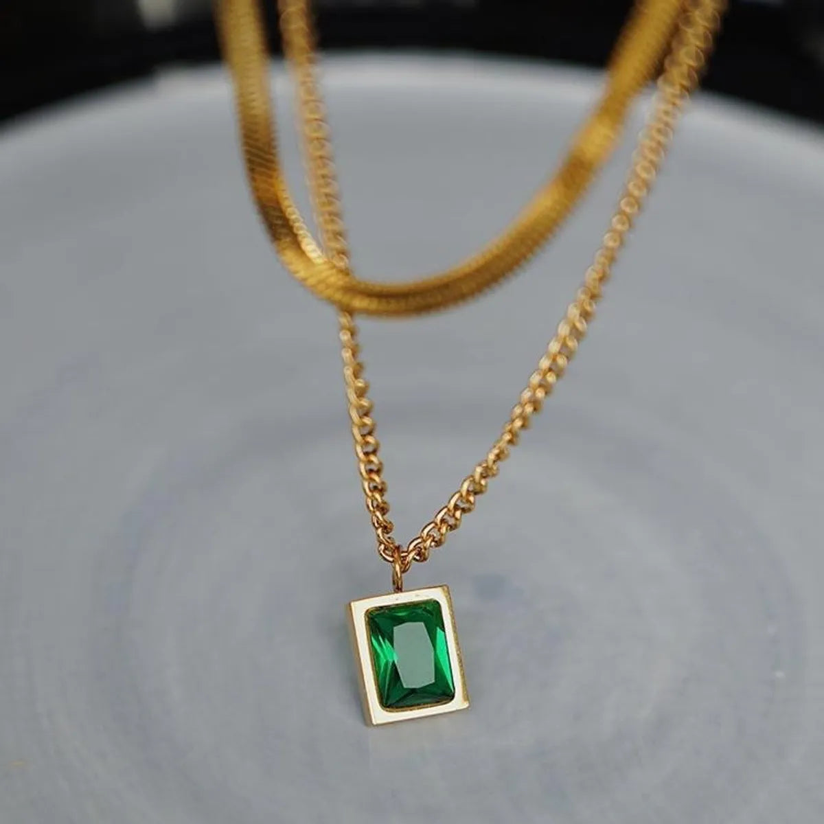 Simple Style Commute Rectangle Titanium Steel Plating Inlay Zircon Layered Necklaces