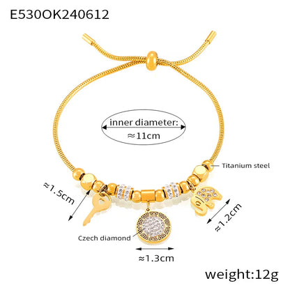 Simple Style Commute Round Elephant Key 304 Stainless Steel 18K Gold Plated Rhinestones Bracelets In Bulk