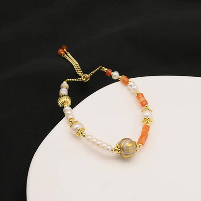 Simple Style Commute Round Freshwater Pearl Copper Beaded Plating Pearl 18k Gold Plated Bracelets