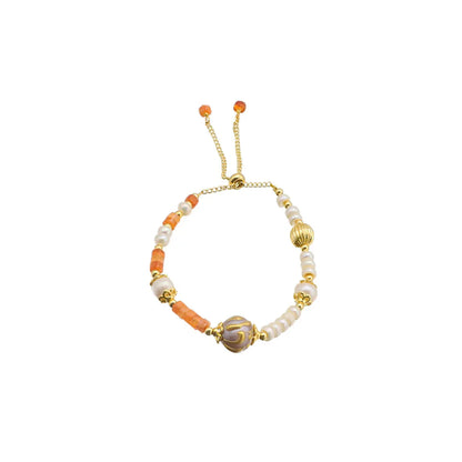 Simple Style Commute Round Freshwater Pearl Copper Beaded Plating Pearl 18k Gold Plated Bracelets