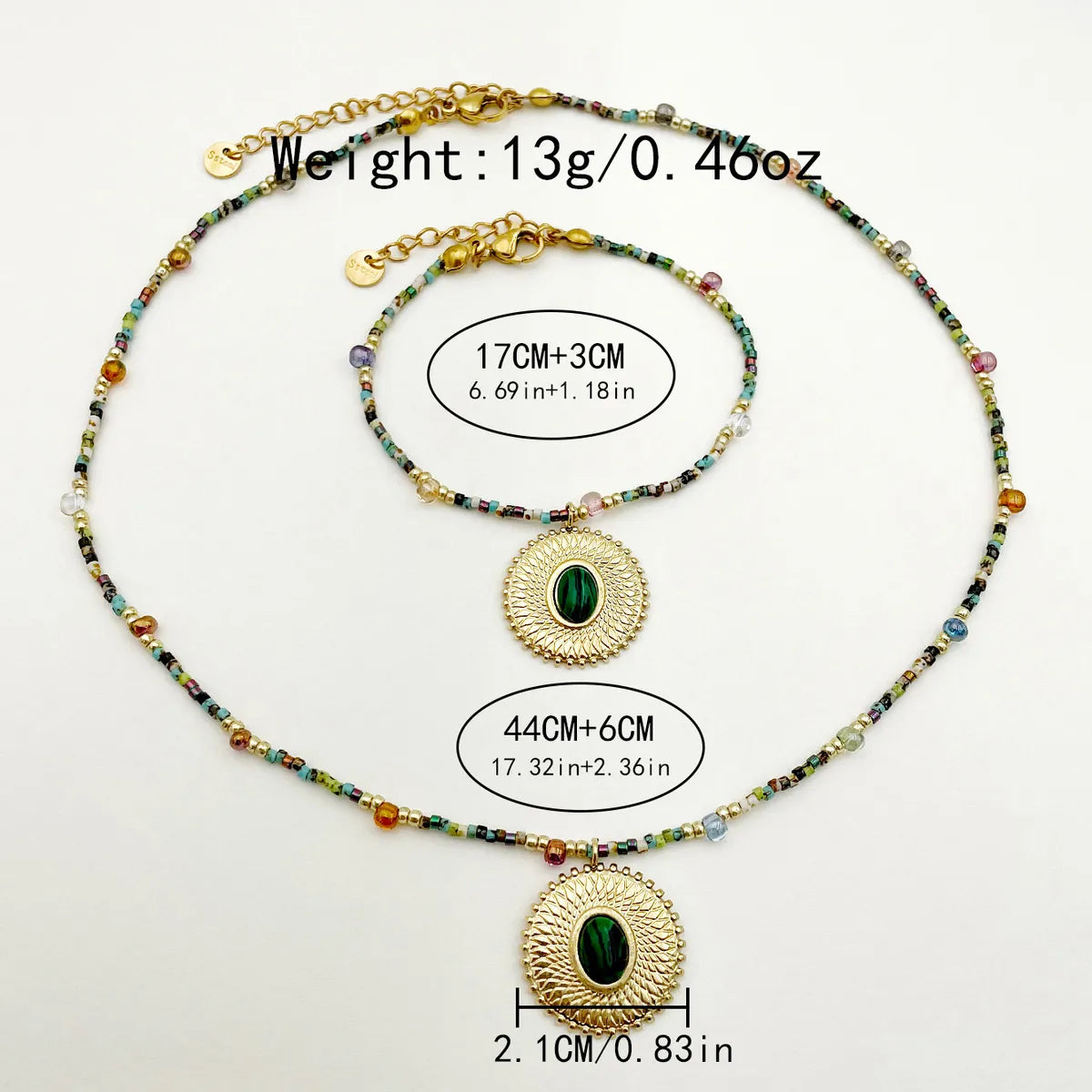 304 Stainless Steel Beaded Gold Plated Simple Style Commute Beaded Plating Round Natural Stone Crystal Beads Bracelets Necklace