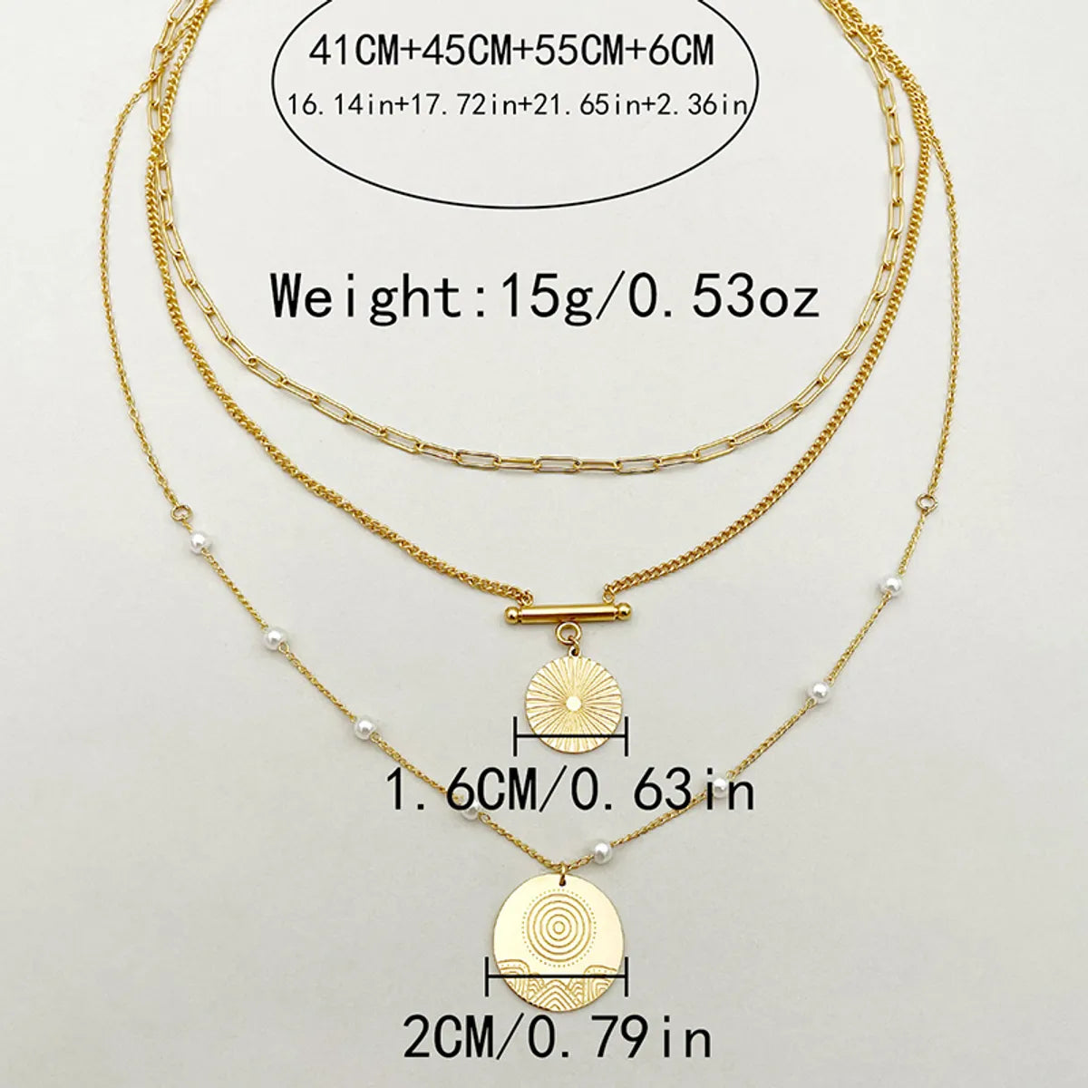 Simple Style Commute Round Stainless Steel Layered Pearl Plating Gold Plated Three Layer Necklace