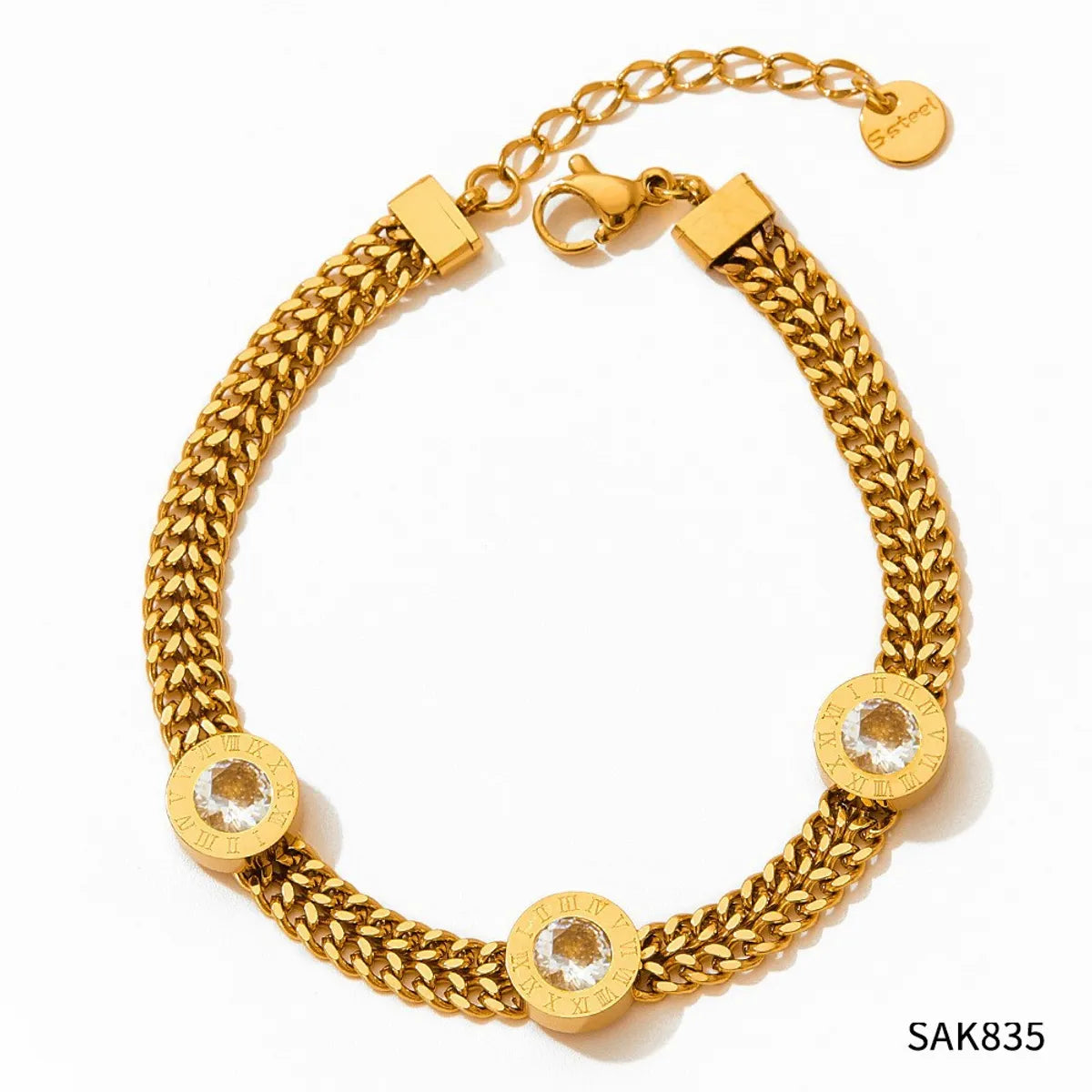 Simple Style Commute Round 304 Stainless Steel 16K Gold Plated White Gold Plated Gold Plated Zircon Bracelets In Bulk