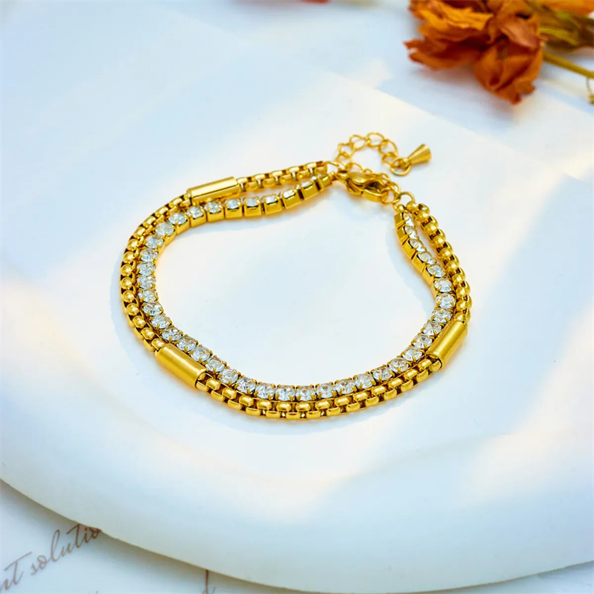 Simple Style Commute Round Titanium Steel 18k Gold Plated Rhinestones Bracelets In Bulk