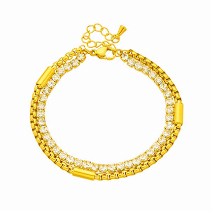 Simple Style Commute Round Titanium Steel 18k Gold Plated Rhinestones Bracelets In Bulk