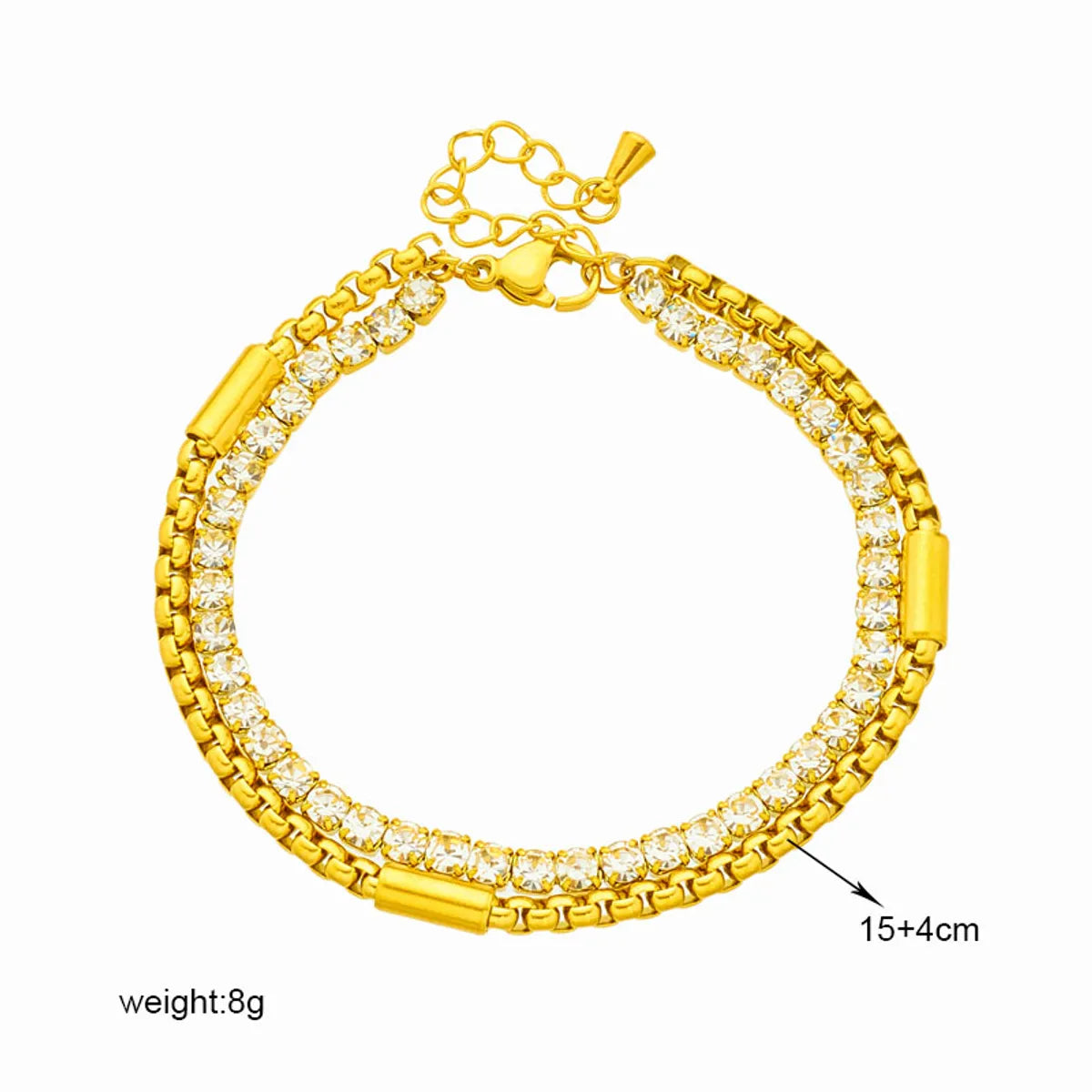 Simple Style Commute Round Titanium Steel 18k Gold Plated Rhinestones Bracelets In Bulk