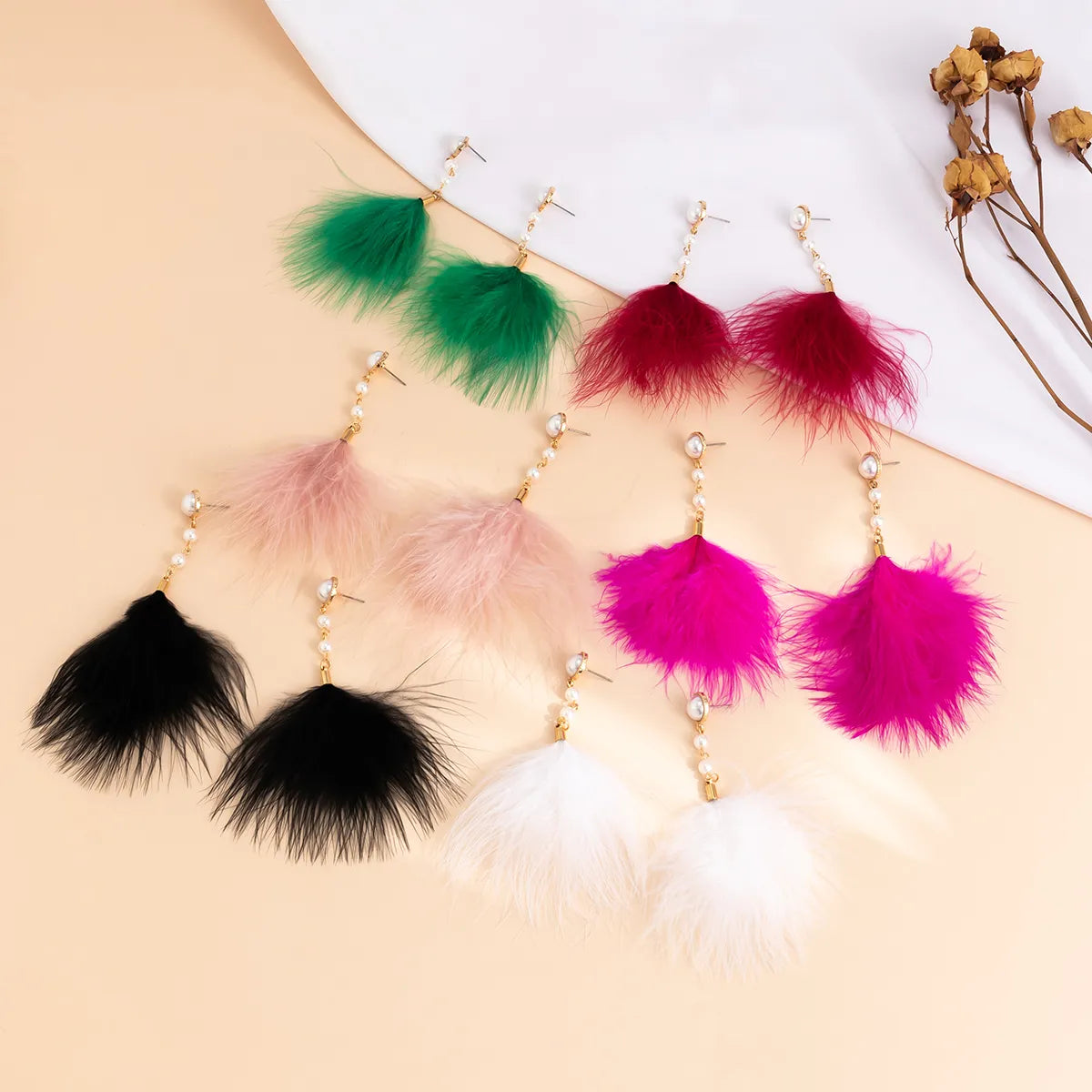 Simple Style Commute Solid Color Imitation Pearl Feather Inlay Artificial Pearls Women's Drop Earrings