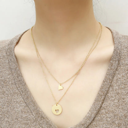 Simple Style Commute Solid Color Stainless Steel Plating Gold Plated Layered Necklaces