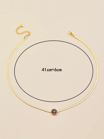 Simple Style Commute Solid Color Stainless Steel Plating Inlay Artificial Diamond 18k Gold Plated Necklace