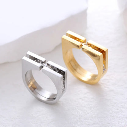 Simple Style Commute Solid Color Stainless Steel Plating Inlay Rhinestones 24k Gold Plated Rings