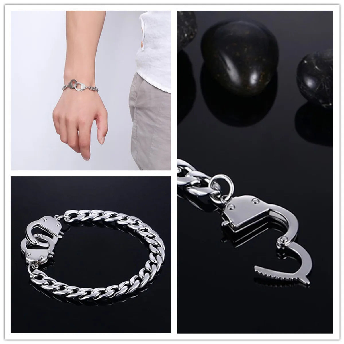 Simple Style Commute Solid Color Stainless Steel Polishing Chain Men'S Bracelets