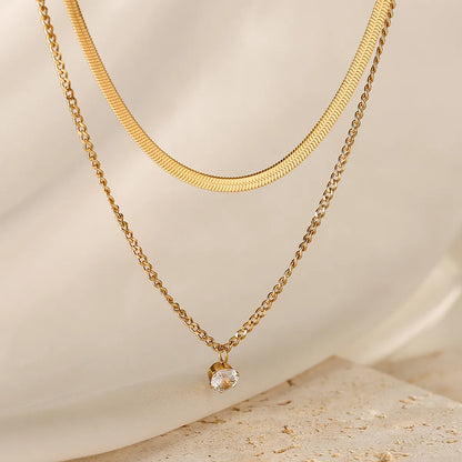 Simple Style Commute Solid Color Titanium Steel Beaded Plating 18k Gold Plated Layered Necklaces Pendant Necklace