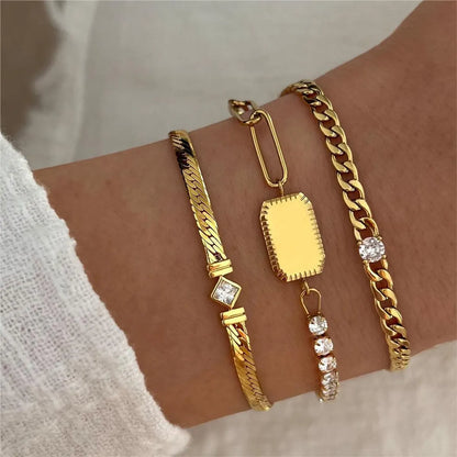 201 Stainless Steel 304 Stainless Steel Titanium Steel Gold Plated Simple Style Commute Inlay Solid Color Bracelets Necklace